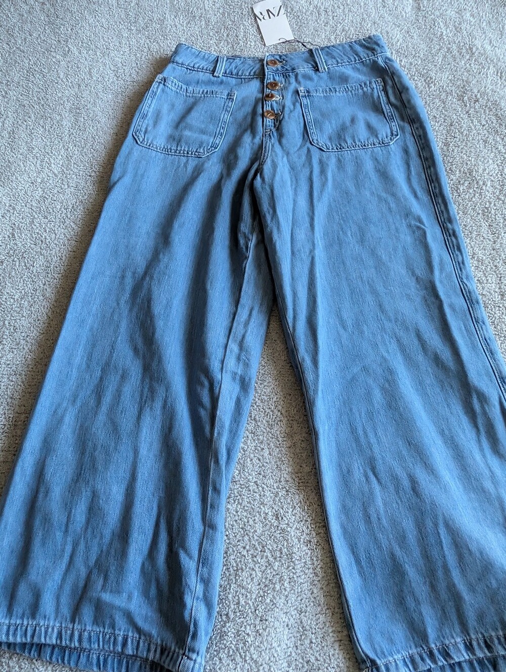 🌼B2G1🌼 Zara Light Blue Denim Wide Leg Jeans with Classic Stitching NWT